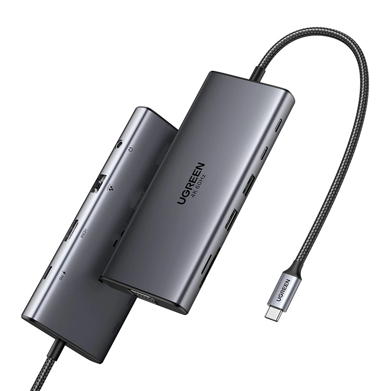 UGREEN CM639 HUB USB-C / HDMI 4K60 Hz, VGA, 2xUSB-C 3.2 10Gbps, 2xUSB-A, SD/TF, RJ45, AUX 3.5mm, USB-C 100W PD