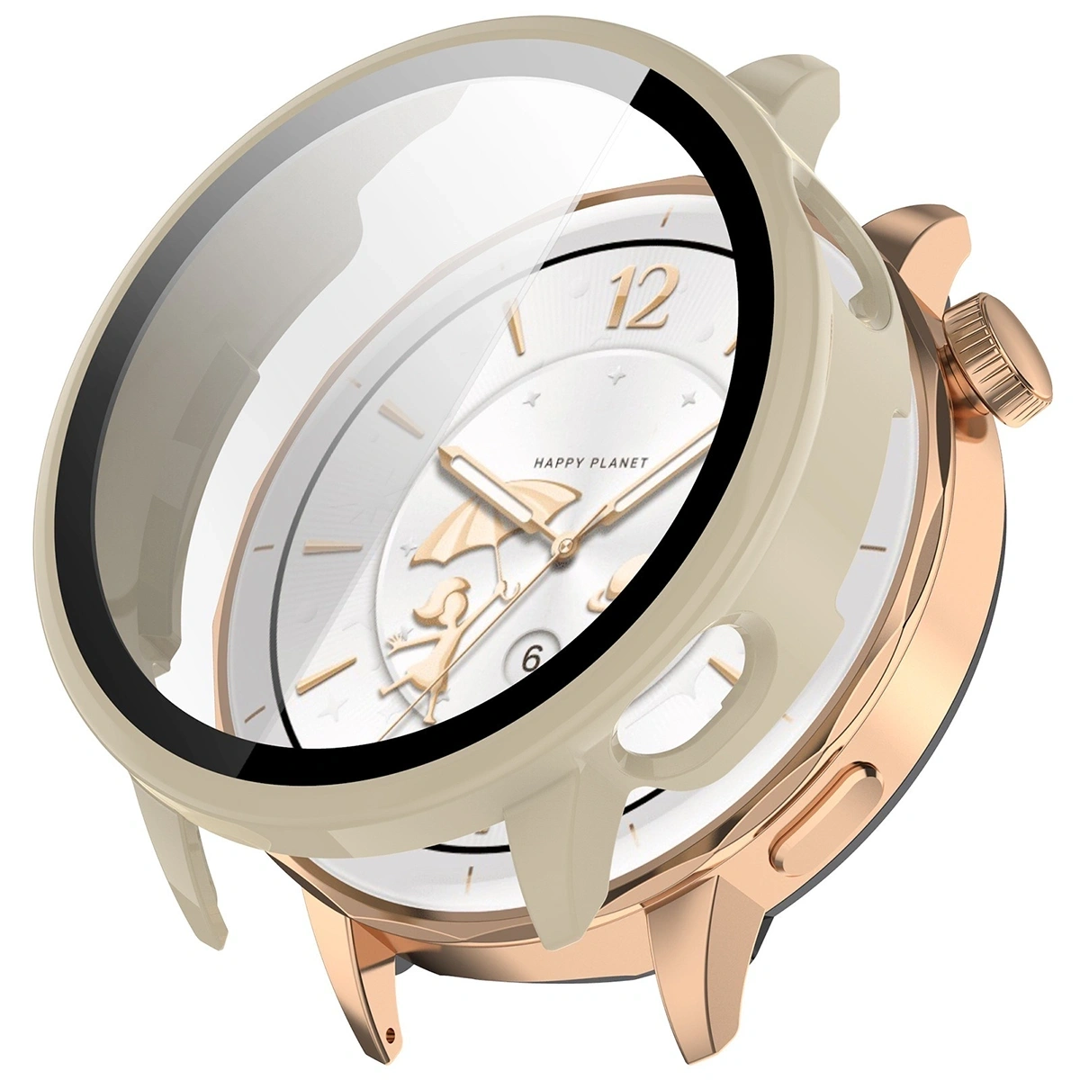 Kryt Bizon Case+Glass Watch Case with Glass for OnePlus Watch 3 43mm beige