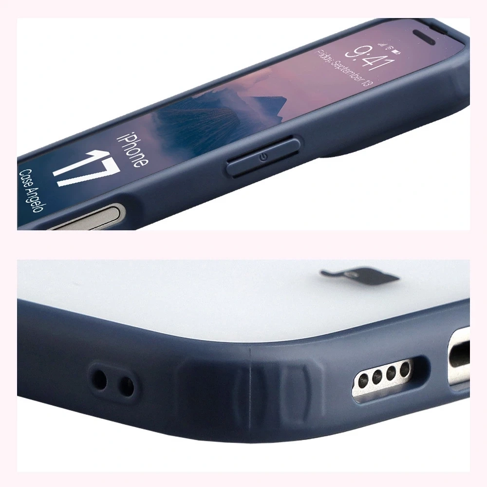 Kryt Bizon Case Angelo Apple iPhone 17 semi-transparent with a navy blue frame