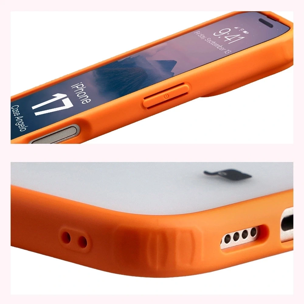 Kryt Bizon Case Angelo Apple iPhone 17 semi-transparent with an orange frame
