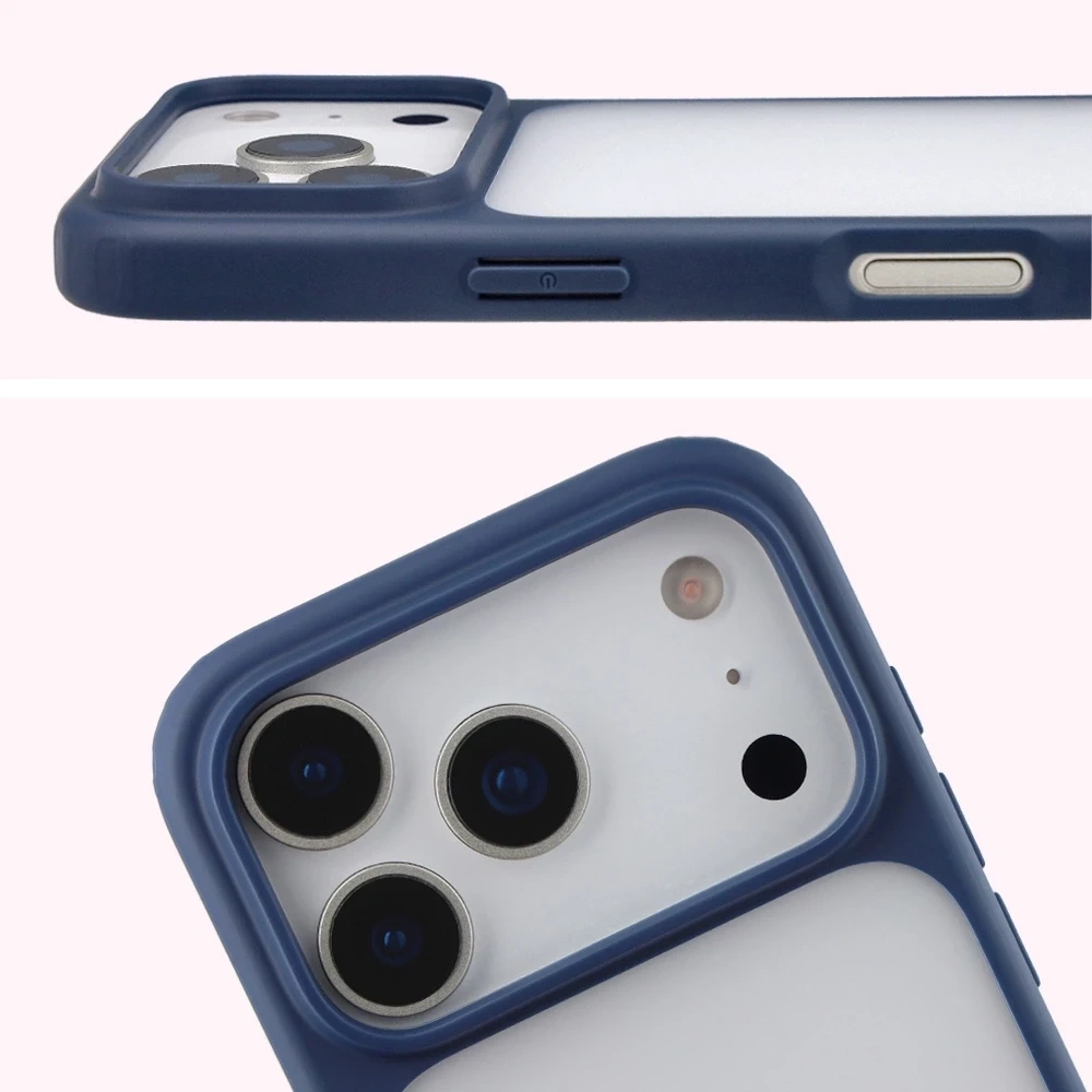 Kryt Bizon Case Angelo Apple iPhone 17 Pro semi-transparent with a navy blue frame