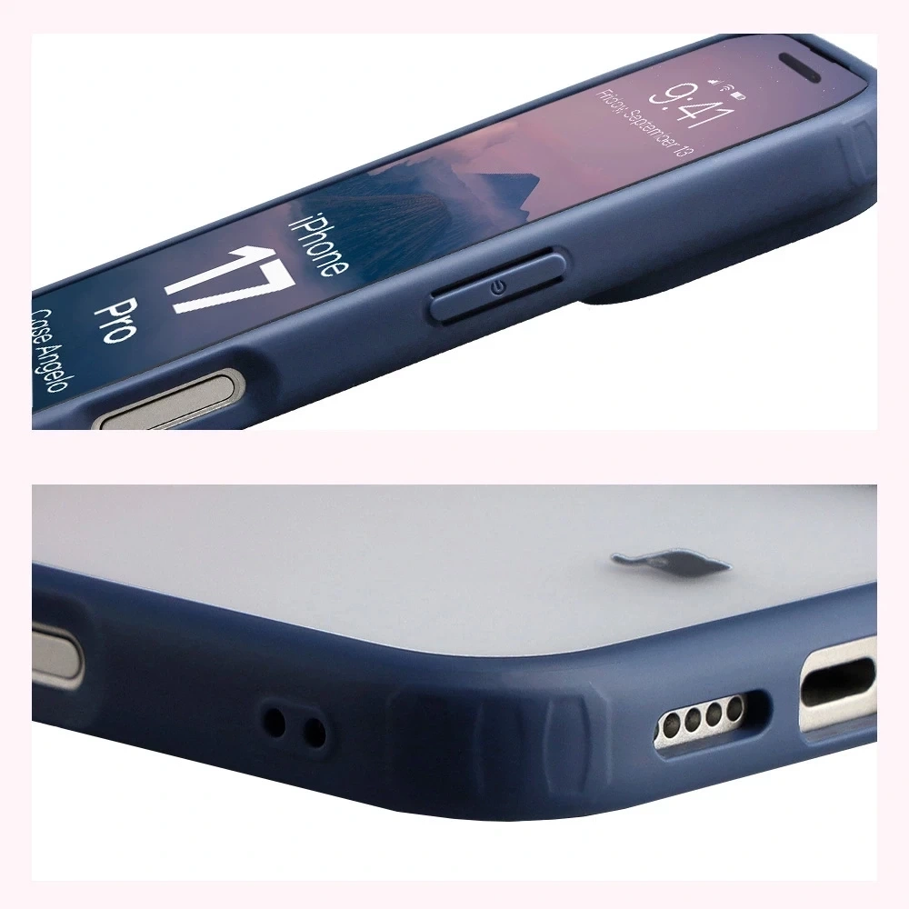 Kryt Bizon Case Angelo Apple iPhone 17 Pro semi-transparent with a navy blue frame