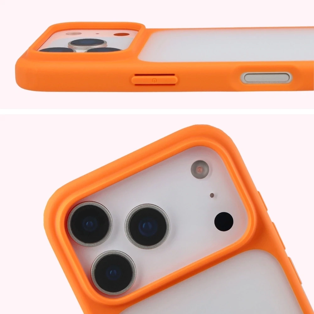 Kryt Bizon Case Angelo Apple iPhone 17 Pro semi-transparent with an orange frame