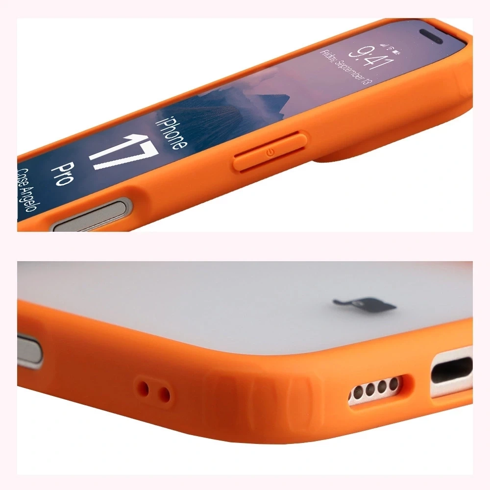 Kryt Bizon Case Angelo Apple iPhone 17 Pro semi-transparent with an orange frame