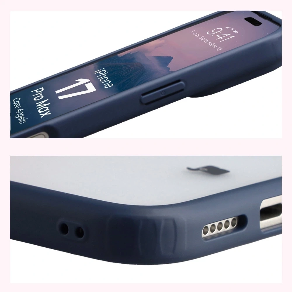 Kryt Bizon Case Angelo Apple iPhone 17 Pro Max semi-transparent with a navy blue frame