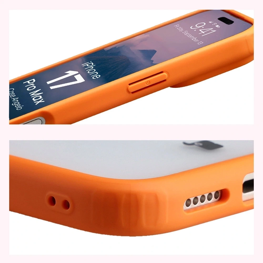 Kryt Bizon Case Angelo Apple iPhone 17 Pro Max semi-transparent with an orange frame