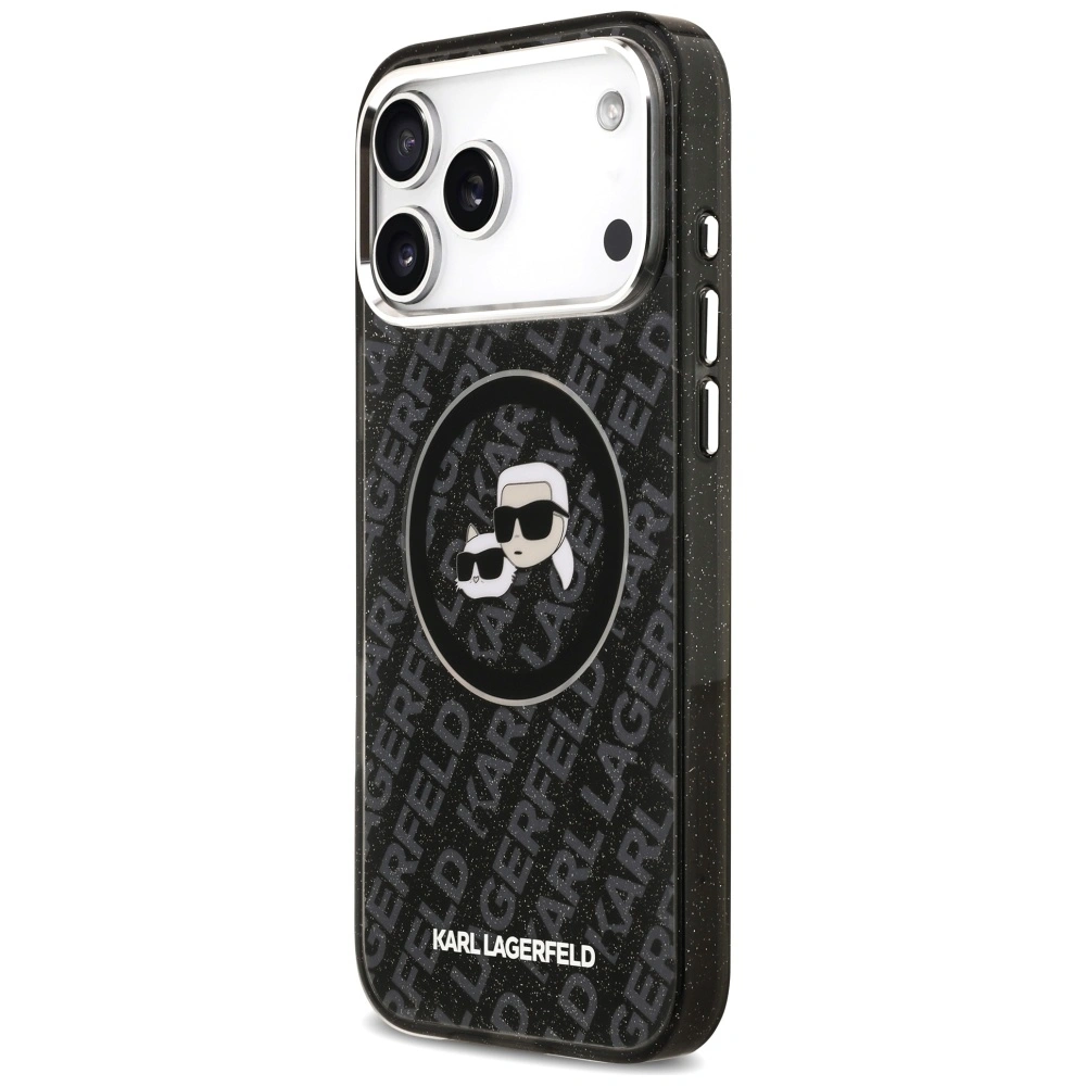 Kryt Karl Lagerfeld IML Glitter Karl & Choupette Heads Logo MagSafe Apple iPhone 17 Pro Max black
