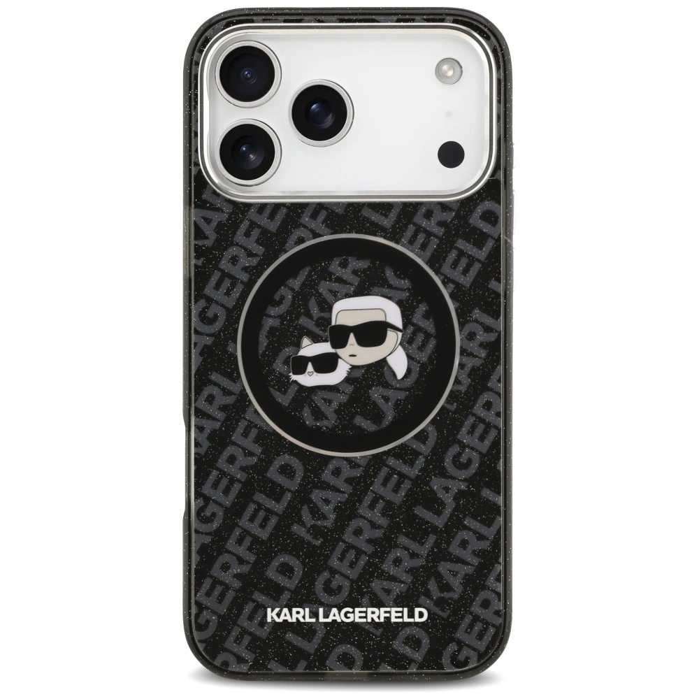 Kryt Karl Lagerfeld IML Glitter Karl & Choupette Heads Logo MagSafe Apple iPhone 17 Pro Max black