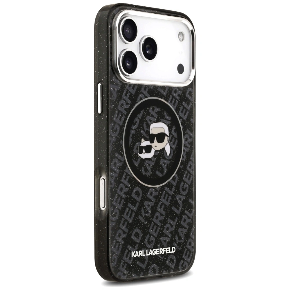 Kryt Karl Lagerfeld IML Glitter Karl & Choupette Heads Logo MagSafe Apple iPhone 17 Pro Max black