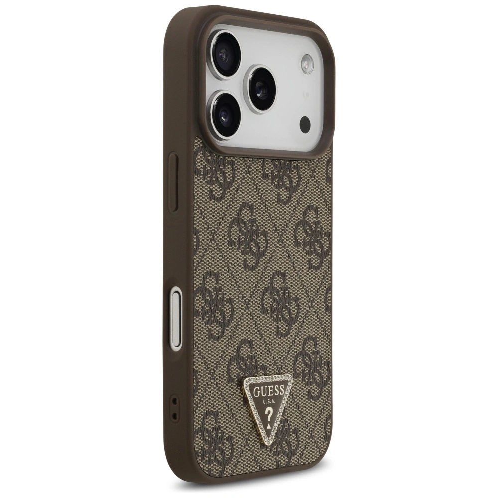 Kryt Guess Leather 4G Triangle Strass MagSafe Apple iPhone 17 Pro brown