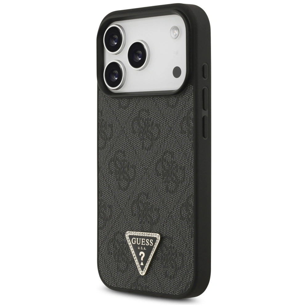 Kryt Guess Leather 4G Triangle Strass MagSafe Apple iPhone 17 Pro black
