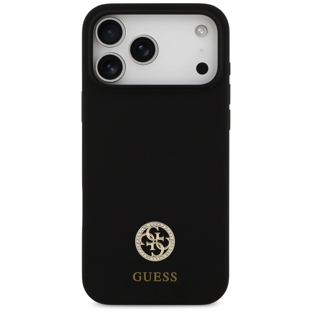 Kryt Guess Silicone Logo Strass 4G MagSafe do Apple iPhone 17 Pro Max black