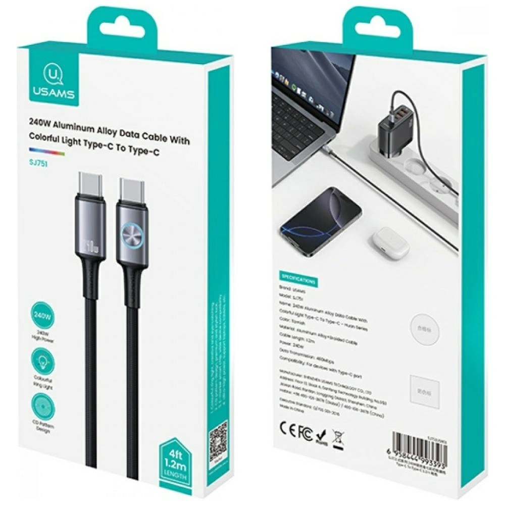 USAMS Huan Series SJ751 240W USB-C / USB-C cable 1.2m tarnish