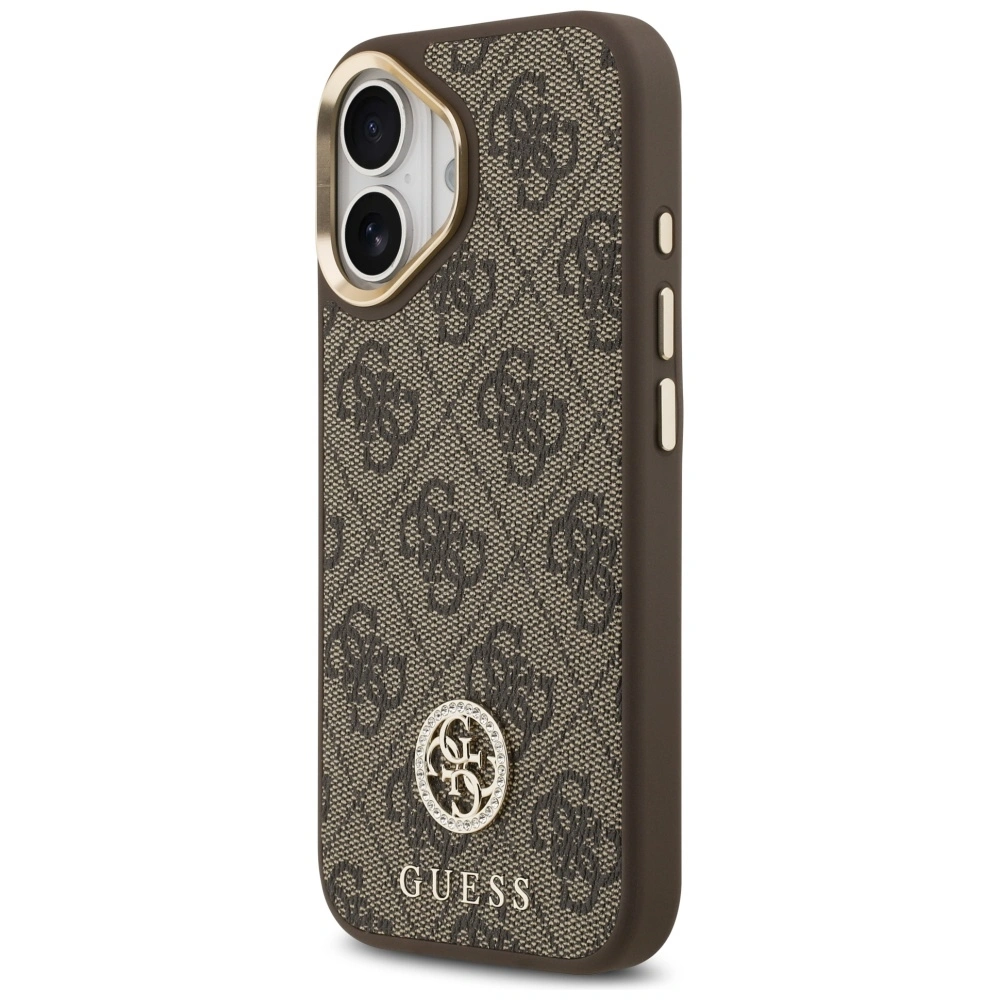 Kryt Guess 4G Strass Logo & Big Strap Metal Buttons MagSafe Apple iPhone 17 brown