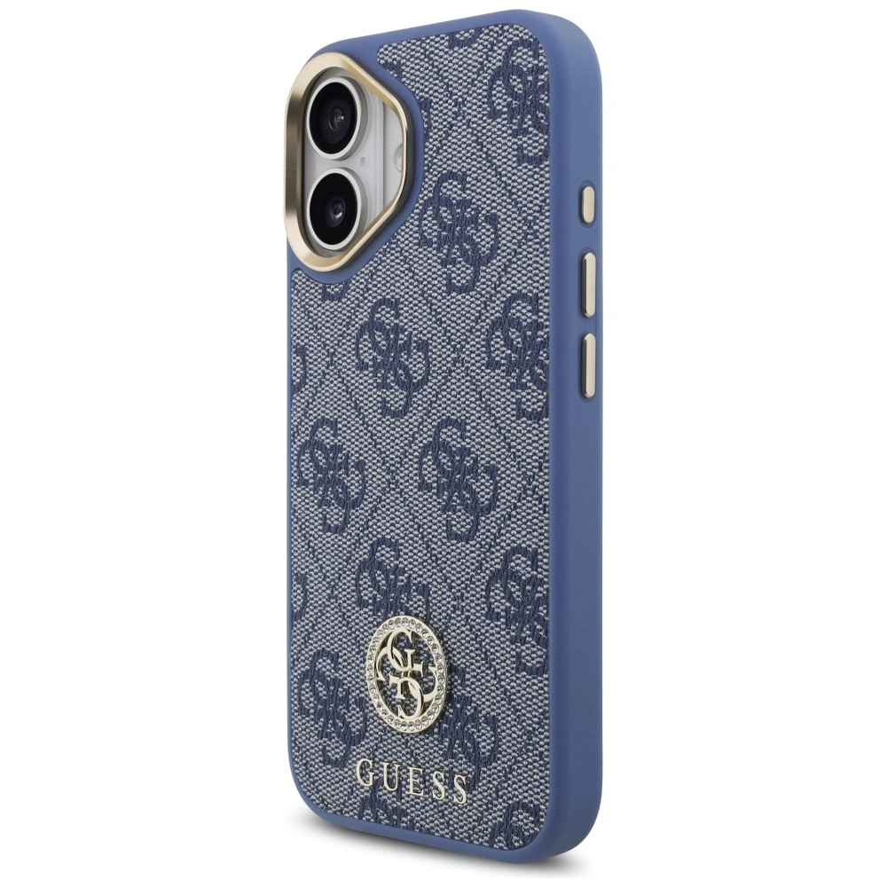 Kryt Guess 4G Strass Logo & Big Strap Metal Buttons MagSafe Apple iPhone 17 blue