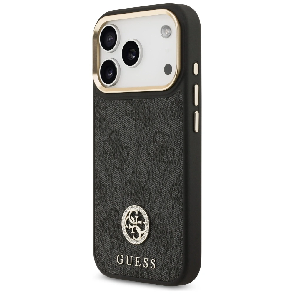 Kryt Guess 4G Strass Logo & Big Strap Metal Buttons MagSafe Apple iPhone 17 Pro black