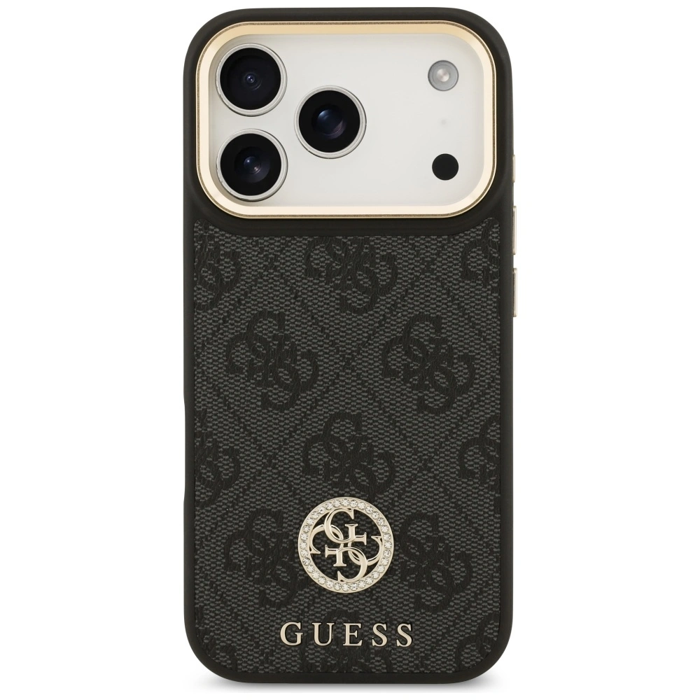 Kryt Guess 4G Strass Logo & Big Strap Metal Buttons MagSafe Apple iPhone 17 Pro black