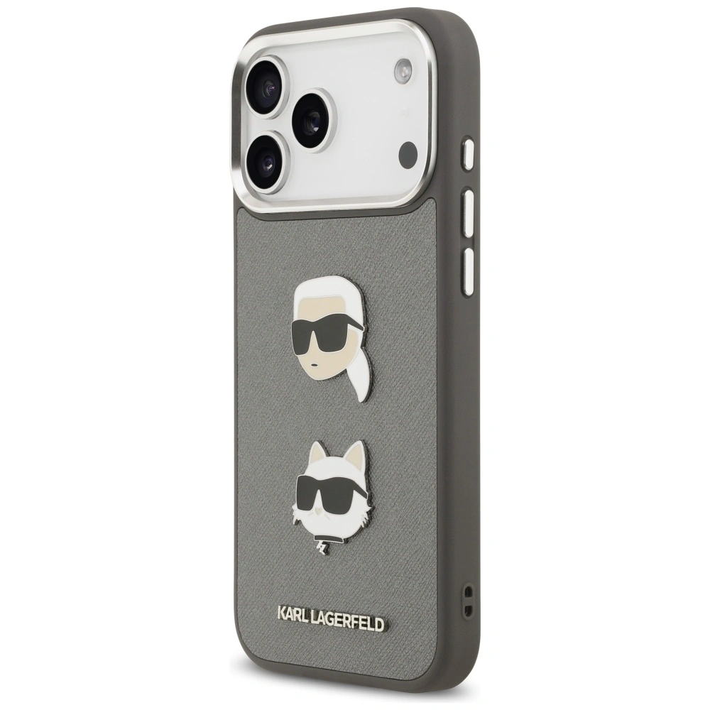 Kryt Karl Lagerfeld FW Grained Karl & Choupette Heads Pins & Logo Apple iPhone 17 Pro Max grey