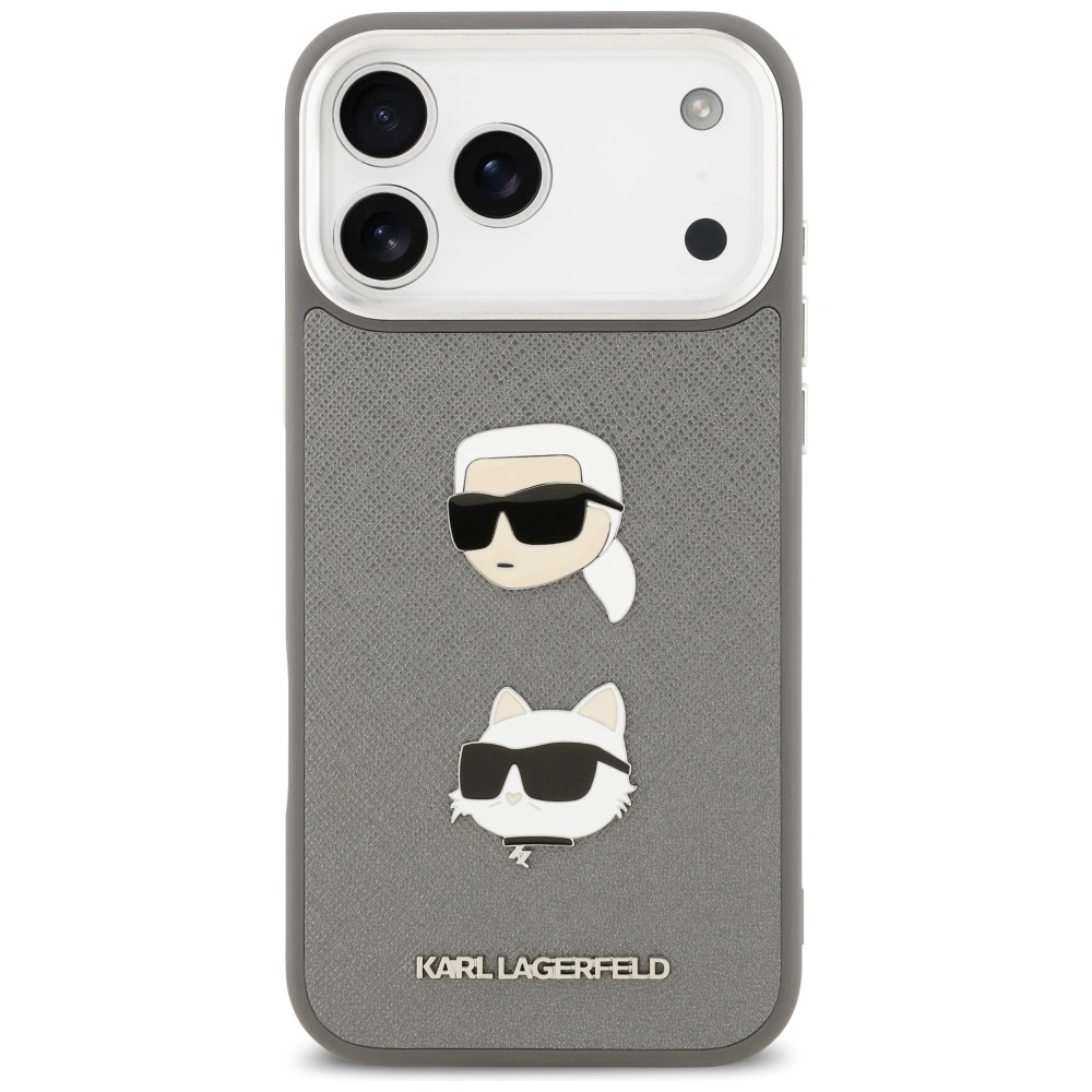 Kryt Karl Lagerfeld FW Grained Karl & Choupette Heads Pins & Logo Apple iPhone 17 Pro Max grey