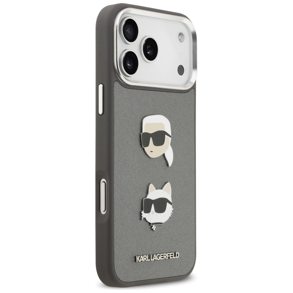 Kryt Karl Lagerfeld FW Grained Karl & Choupette Heads Pins & Logo Apple iPhone 17 Pro Max grey