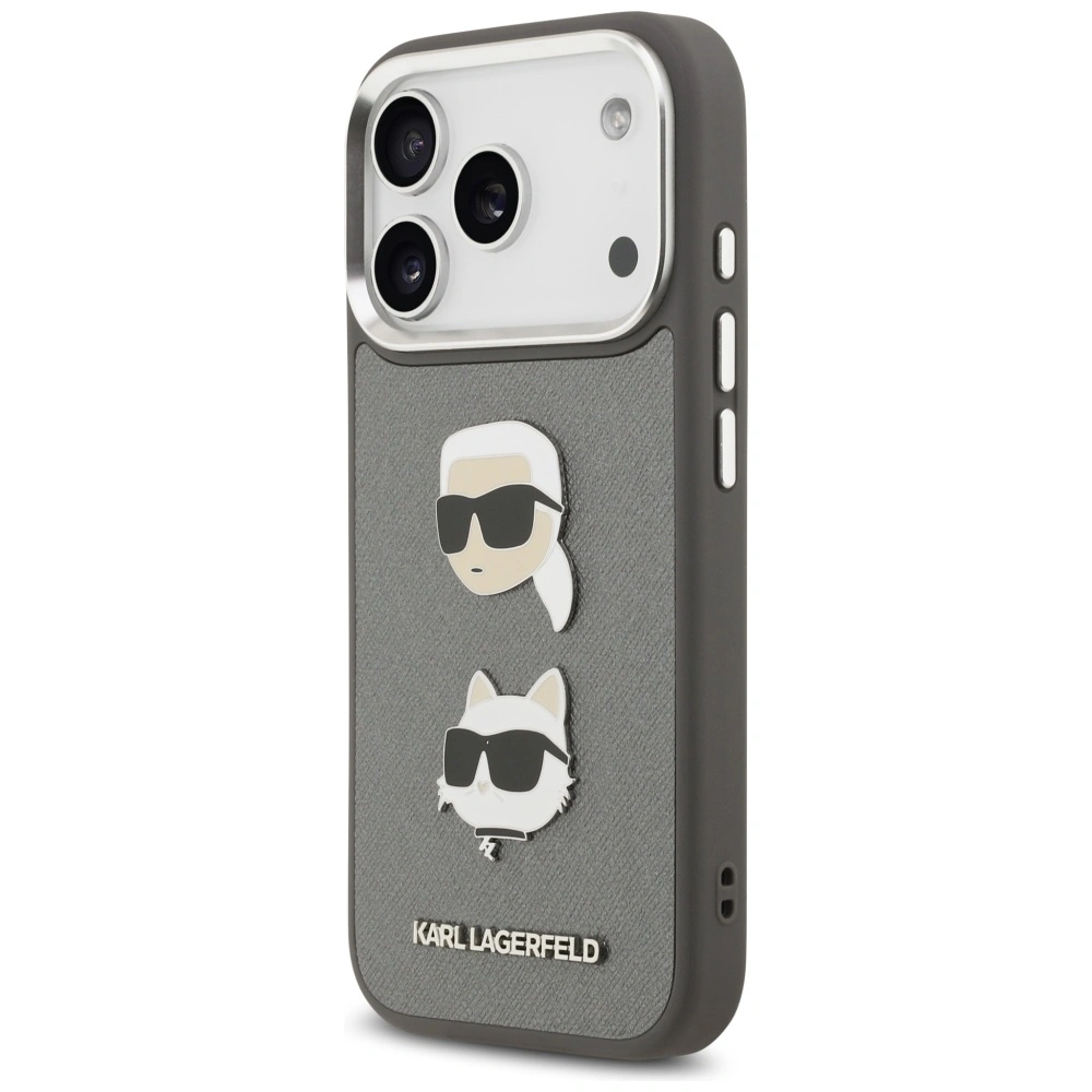 Kryt Karl Lagerfeld FW Grained Karl & Choupette Heads Pins & Logo Apple iPhone 17 Pro grey