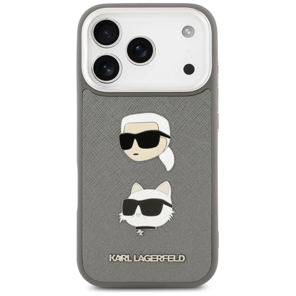 Kryt Karl Lagerfeld FW Grained Karl & Choupette Heads Pins & Logo Apple iPhone 17 Pro grey