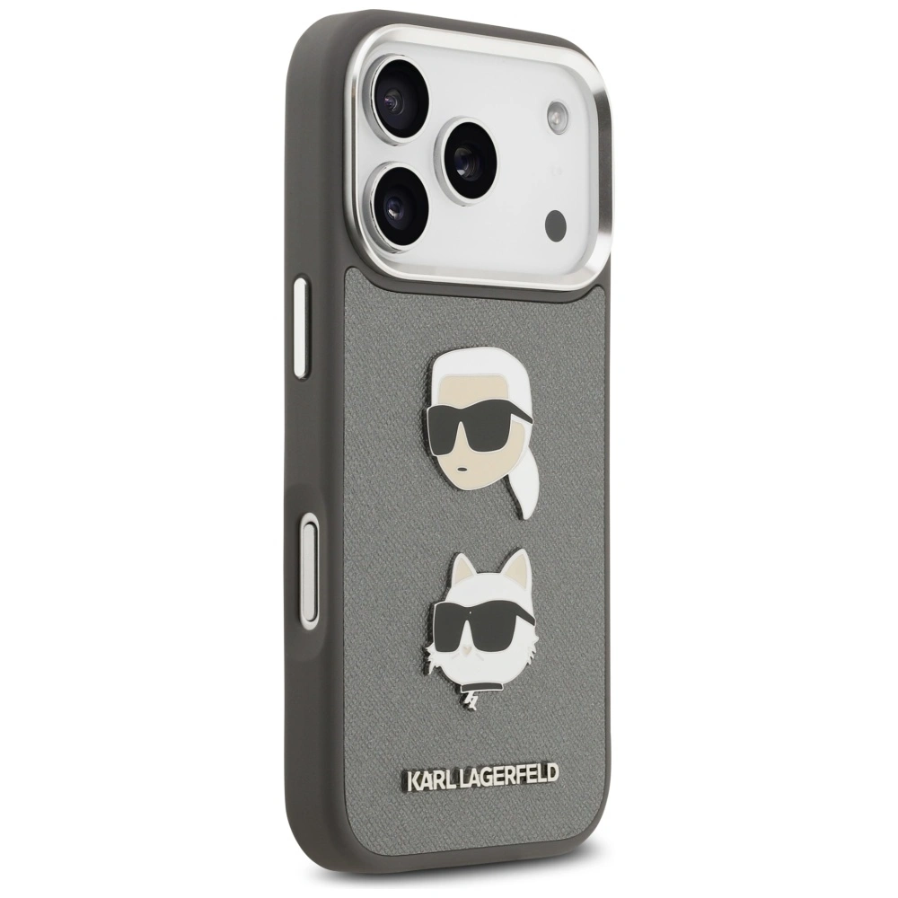 Kryt Karl Lagerfeld FW Grained Karl & Choupette Heads Pins & Logo Apple iPhone 17 Pro grey