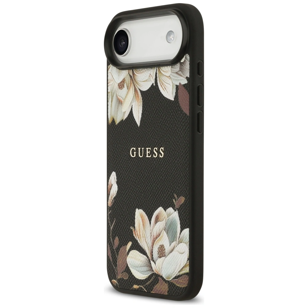 Kryt Guess Grained Flowers Classic Logo MagSafe Apple iPhone Air black