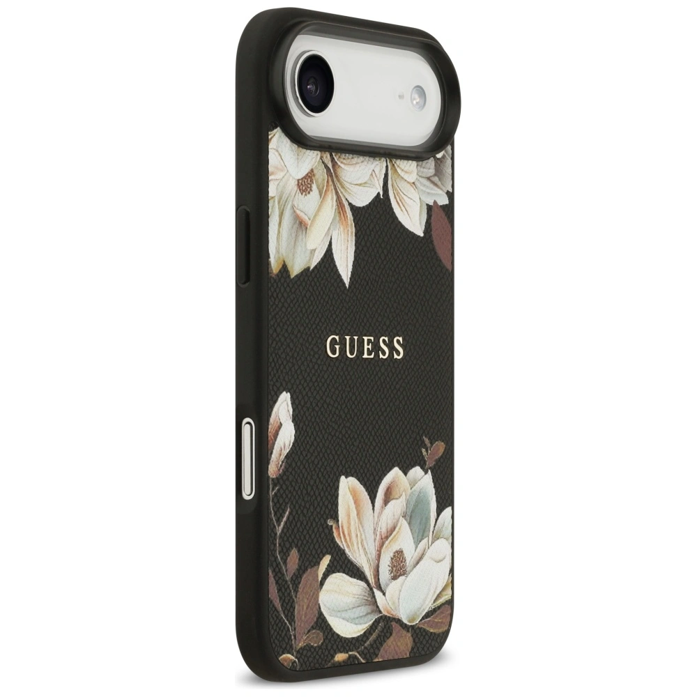 Kryt Guess Grained Flowers Classic Logo MagSafe Apple iPhone Air black