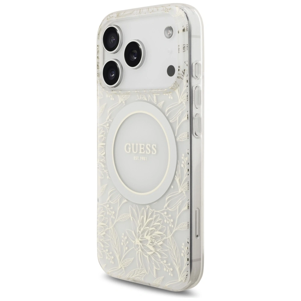 Kryt Guess IML Flowers Electro Pearl Strap MagSafe Apple iPhone 17 Pro white