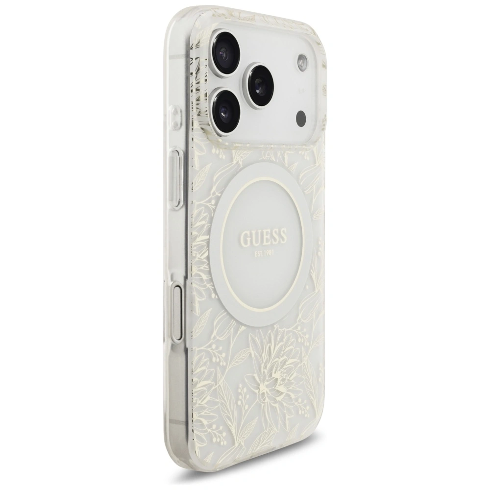 Kryt Guess IML Flowers Electro Pearl Strap MagSafe Apple iPhone 17 Pro white