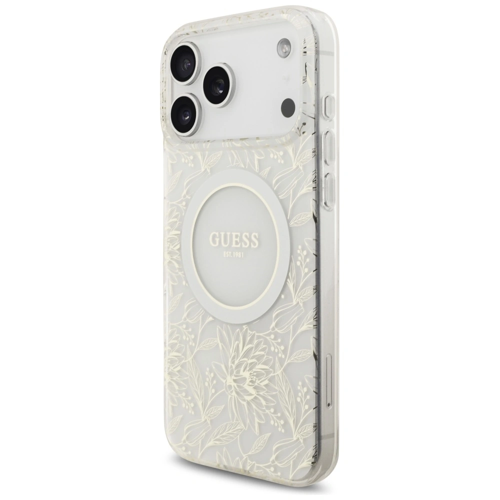 Kryt Guess IML Flowers Electro Pearl Strap MagSafe Apple iPhone 17 Pro Max white