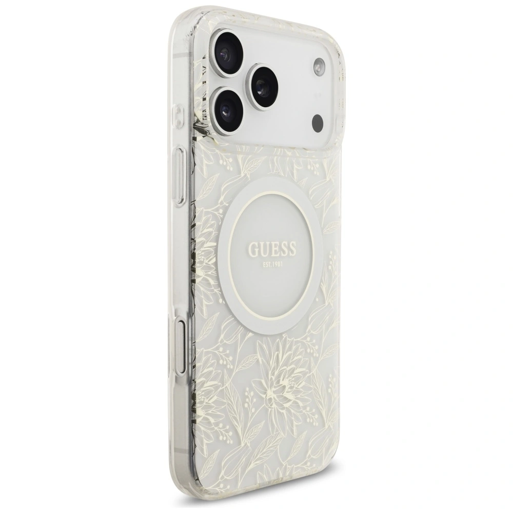 Kryt Guess IML Flowers Electro Pearl Strap MagSafe Apple iPhone 17 Pro Max white