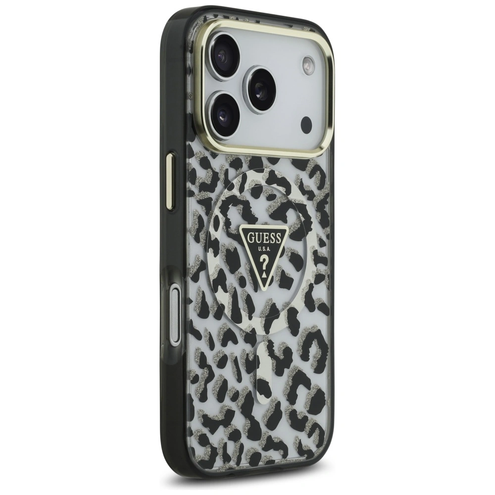 Kryt Guess Leopard Glitter MagSafe Apple iPhone 17 Pro black