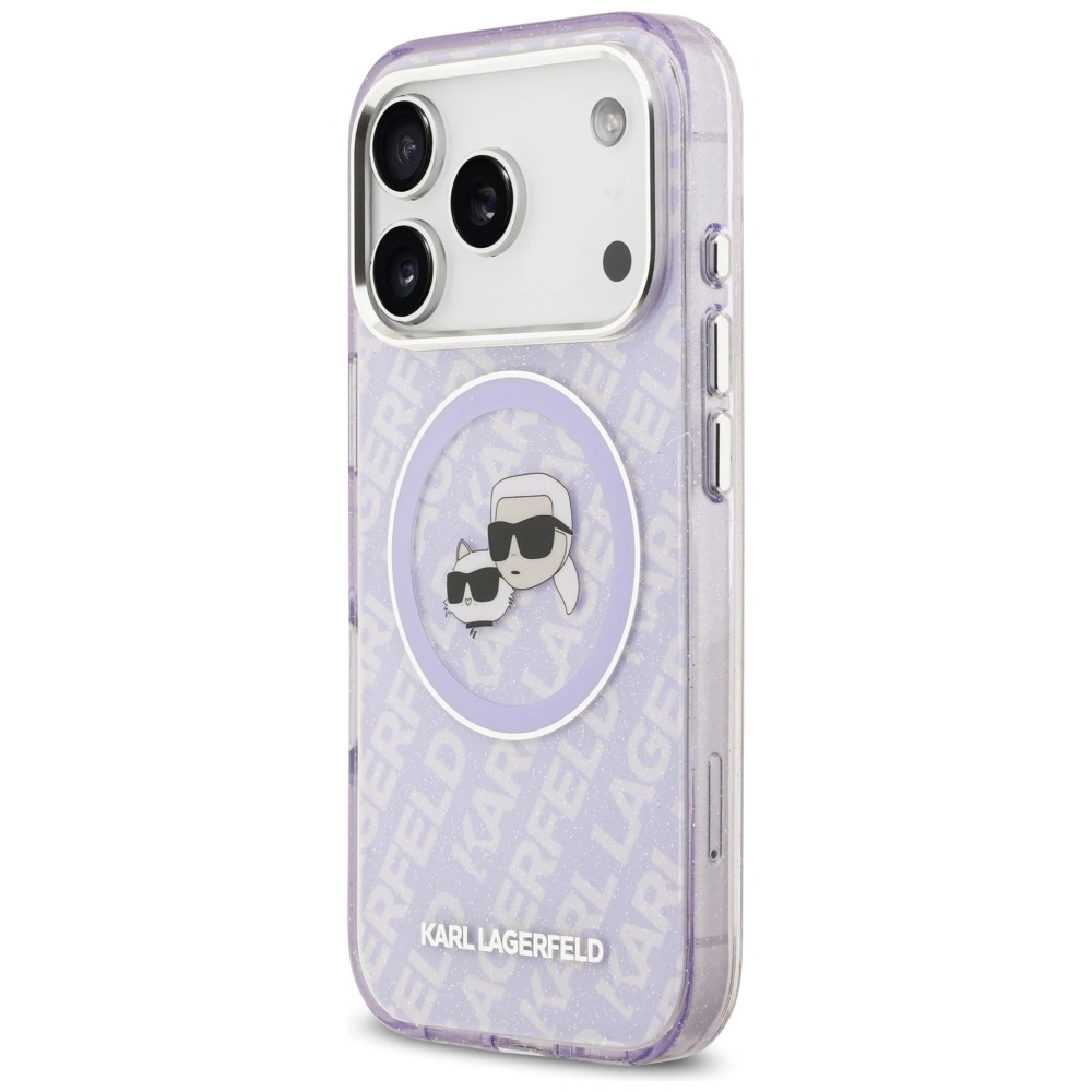 Kryt Karl Lagerfeld IML Glitter Karl & Choupette Heads Logo MagSafe Apple iPhone 17 Pro purple