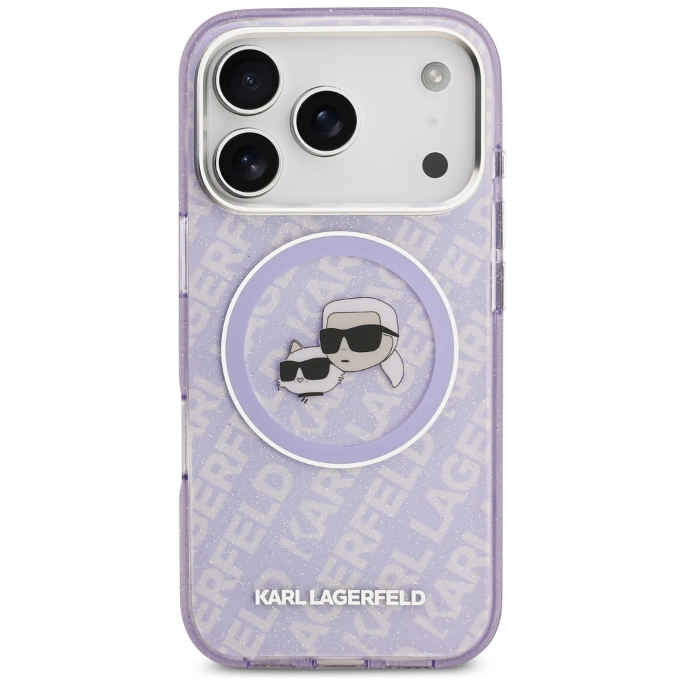 Kryt Karl Lagerfeld IML Glitter Karl & Choupette Heads Logo MagSafe Apple iPhone 17 Pro purple