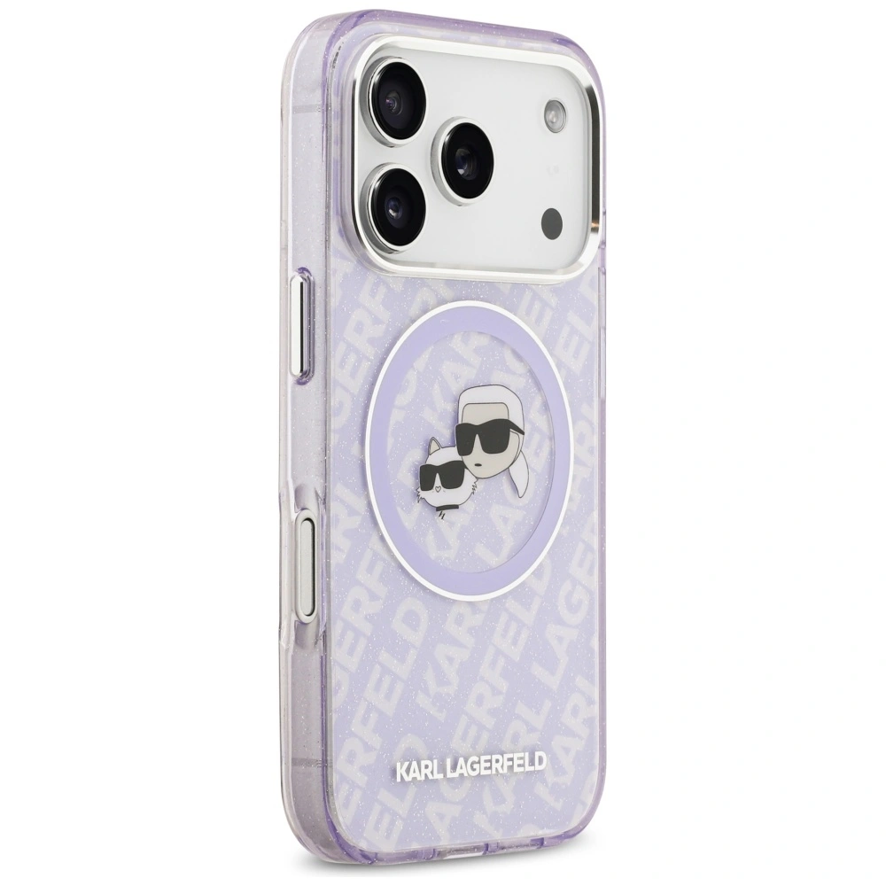 Kryt Karl Lagerfeld IML Glitter Karl & Choupette Heads Logo MagSafe Apple iPhone 17 Pro Max purple