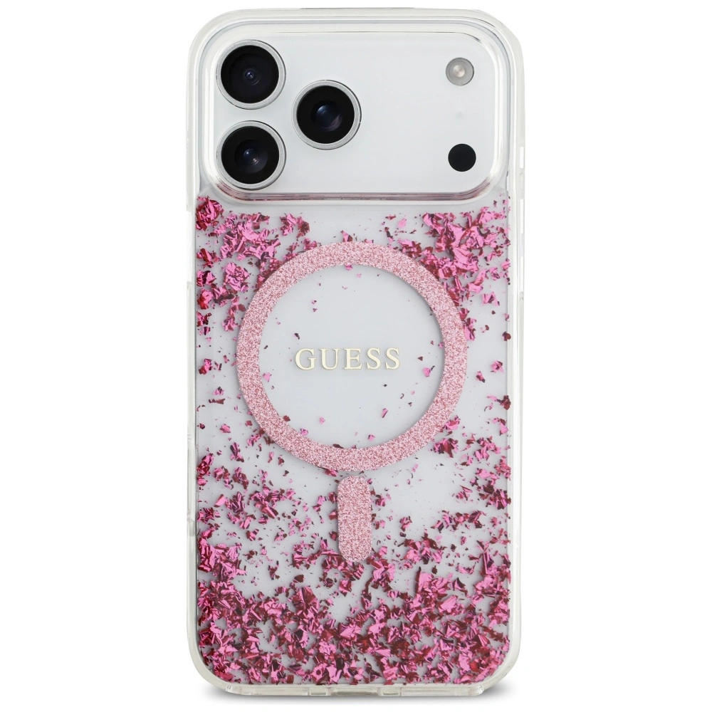 Kryt Guess Resin Bottom Glitter MagSafe Apple iPhone 17 Pro Max pink