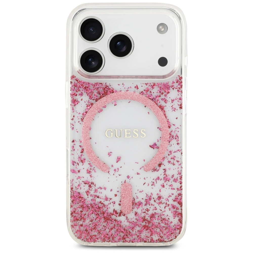 Kryt Guess Resin Bottom Glitter MagSafe Apple iPhone 17 Pro pink
