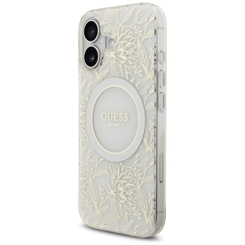 Kryt Guess IML Flowers Electro Pearl Strap MagSafe Apple iPhone 17 white
