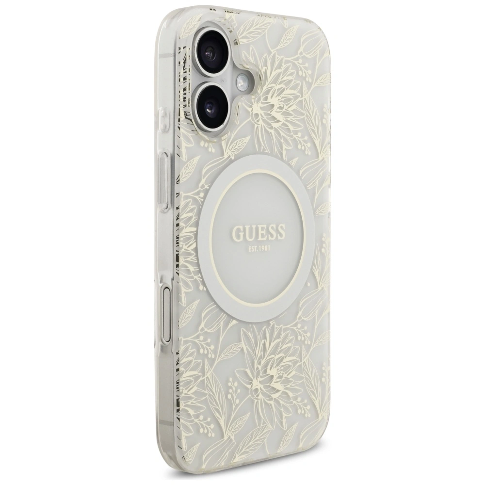 Kryt Guess IML Flowers Electro Pearl Strap MagSafe Apple iPhone 17 white