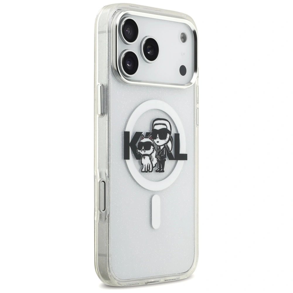 Kryt Karl Lagerfeld IML Glitter Karl & Choupette Sketch Logo MagSafe Apple iPhone 17 Pro Max clear
