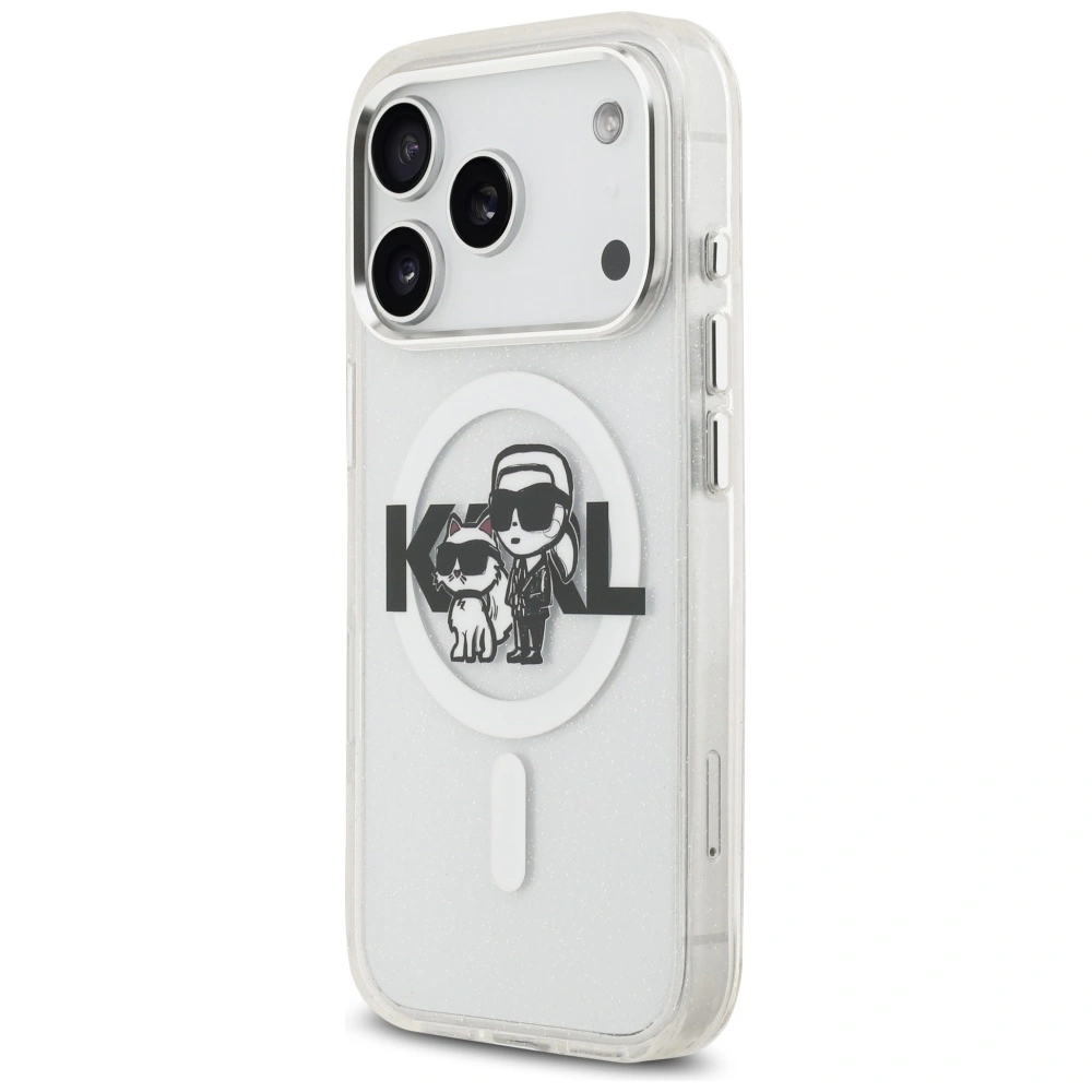 Kryt Karl Lagerfeld IML Glitter Karl & Choupette Sketch Logo MagSafe Apple iPhone 17 Pro clear