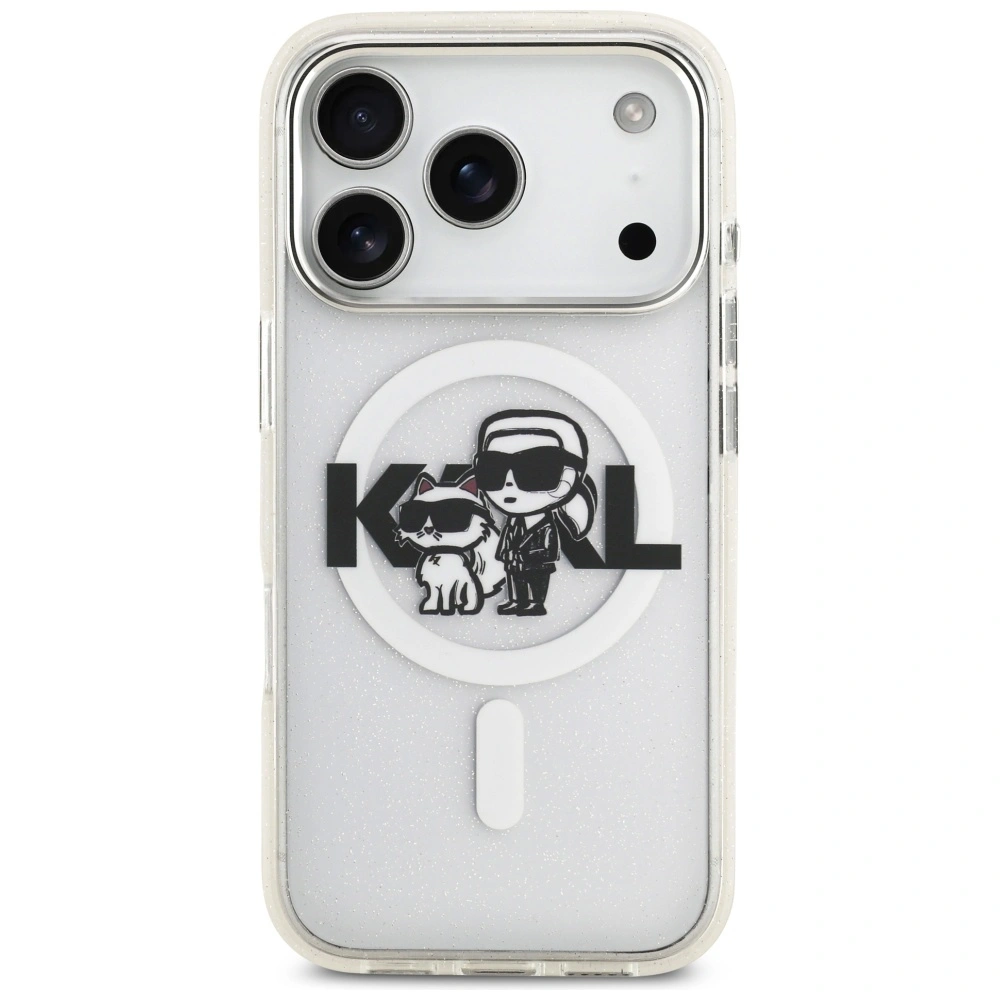 Kryt Karl Lagerfeld IML Glitter Karl & Choupette Sketch Logo MagSafe Apple iPhone 17 Pro clear