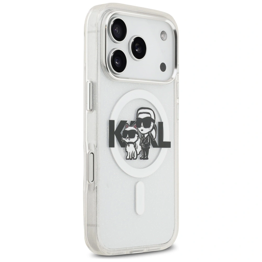 Kryt Karl Lagerfeld IML Glitter Karl & Choupette Sketch Logo MagSafe Apple iPhone 17 Pro clear