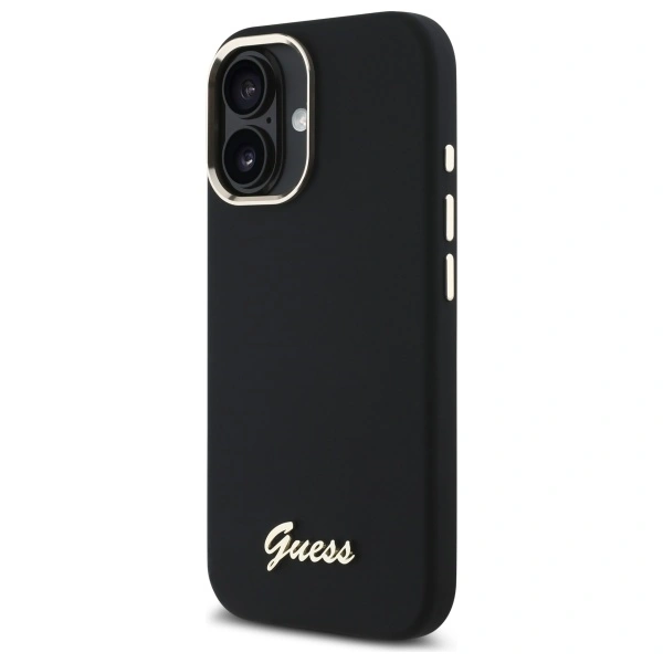 Kryt Guess Apple iPhone 16 hardcase Silicone Script Metal Logo & Frame black