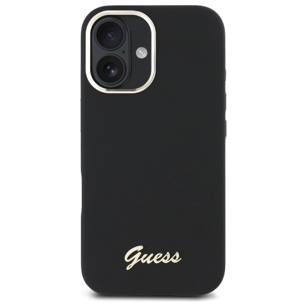 Kryt Guess Apple iPhone 16 hardcase Silicone Script Metal Logo & Frame black