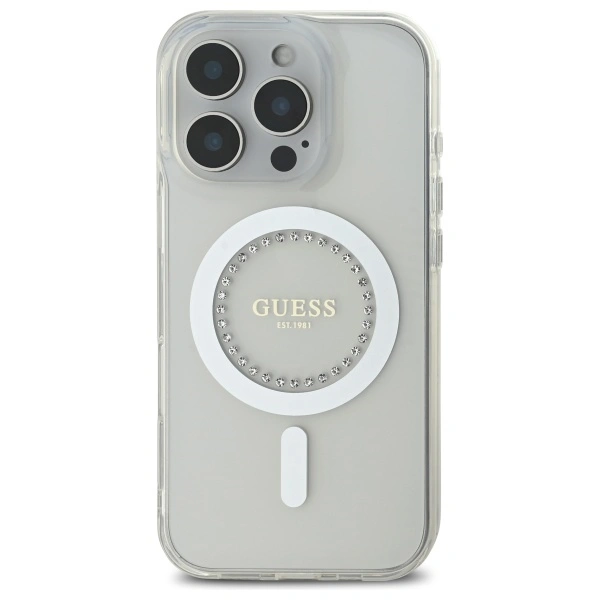 Kryt Guess Apple iPhone 16 Pro hardcase IML Rhinestones MagSafe white
