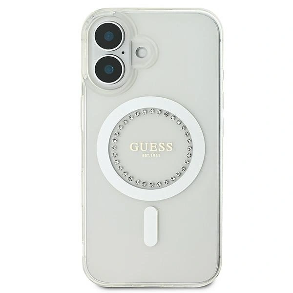 Kryt Guess Apple iPhone 16 Plus hardcase IML Rhinestones MagSafe white
