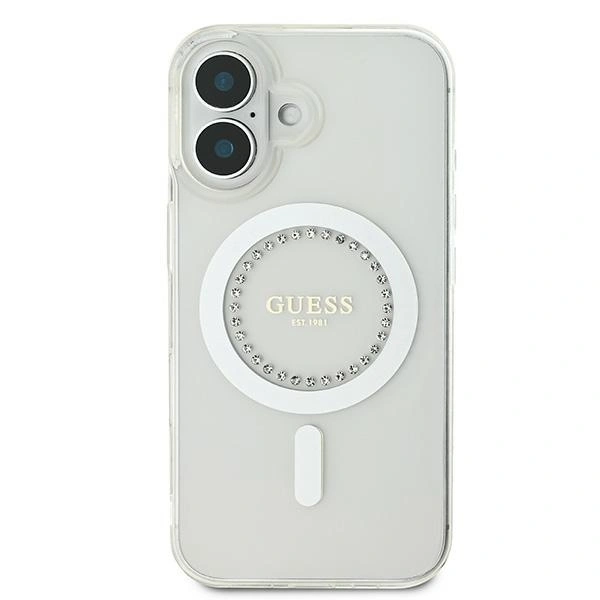 Kryt Guess Apple iPhone 16 hardcase IML Rhinestones MagSafe white